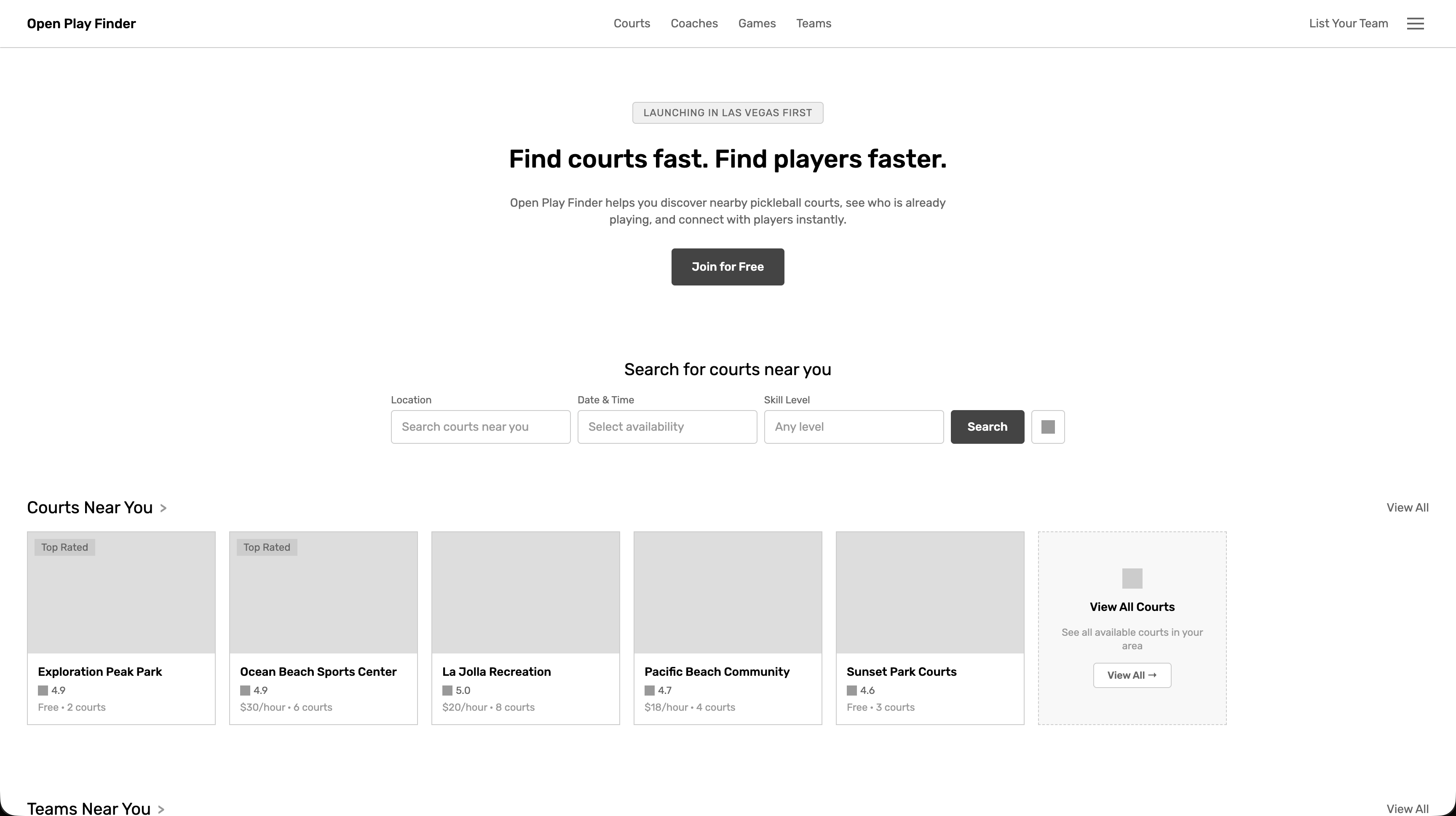 Home & court discovery wireframe