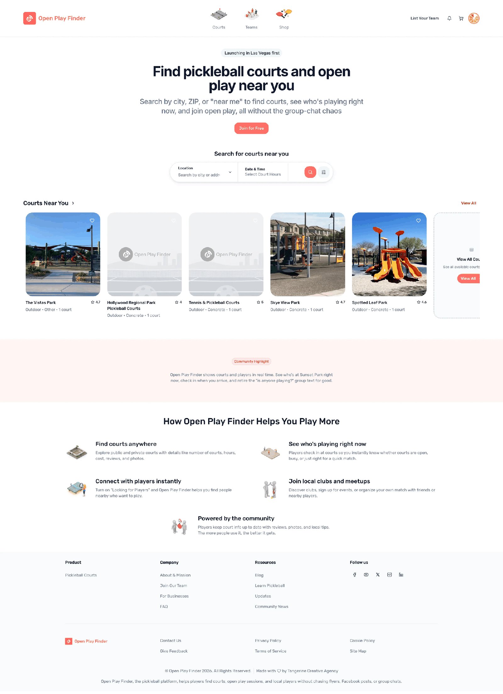 Open Play Finder home screen
