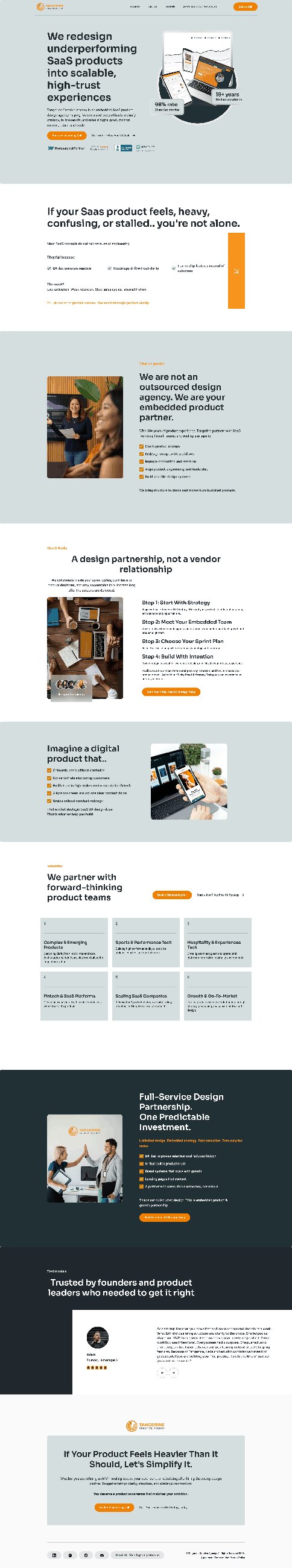 Tangerine homepage after the redesign